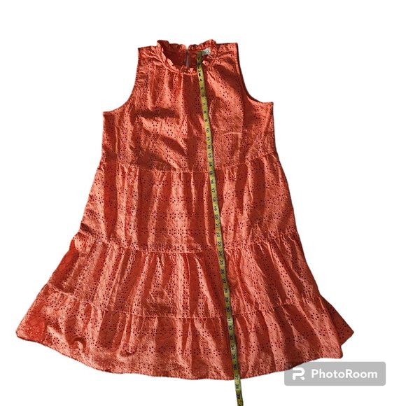 LOFT Women's Lively Coral Ruffled Neck Eyelet Tiered Swing Dress Size Medium NWT - Picture 11 of 11